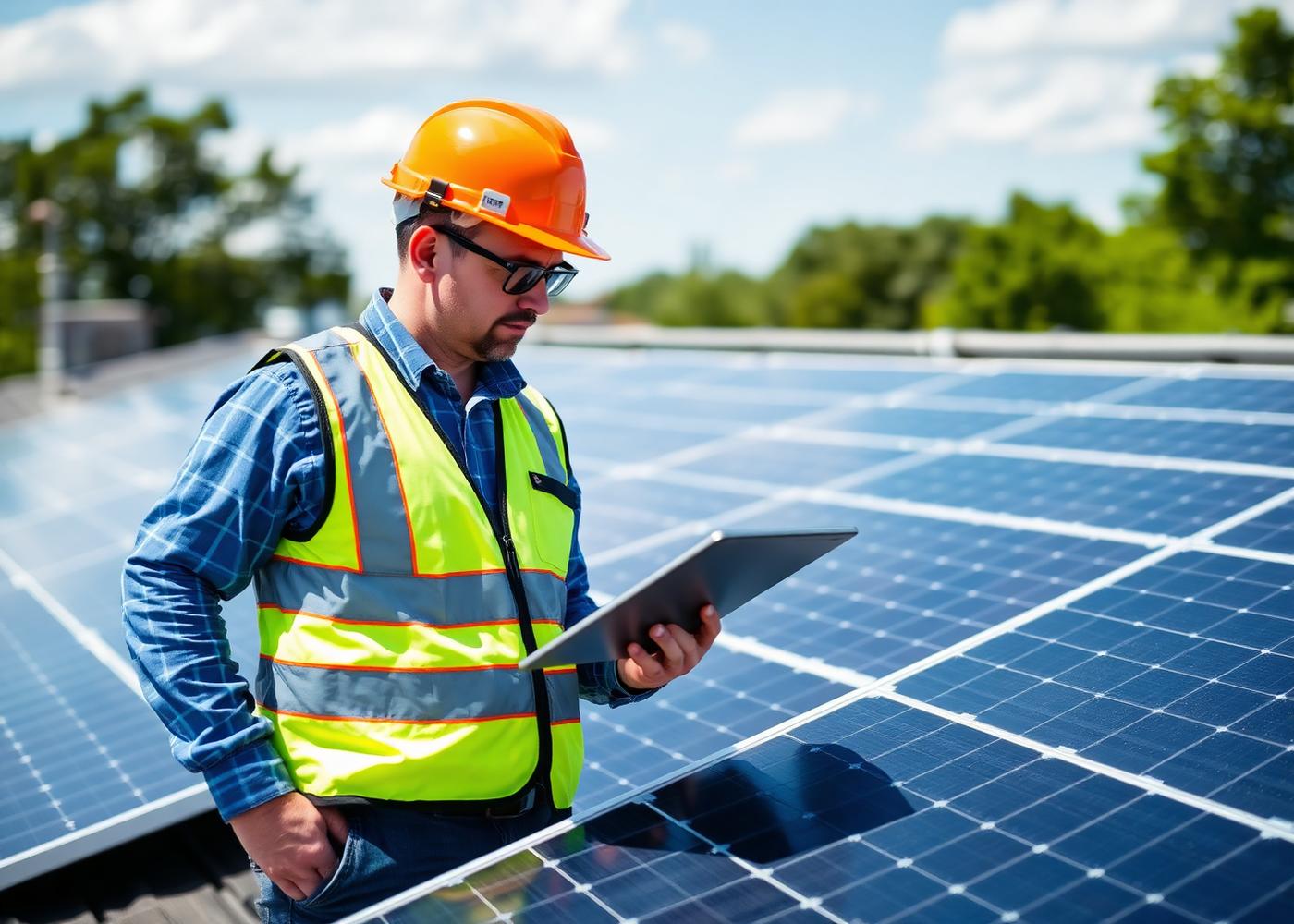 Tricom Solar engineer inspecting a rooftop